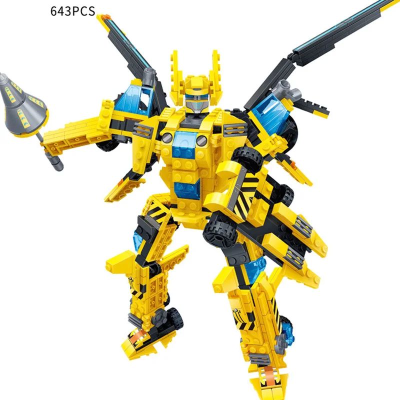 

8in1 Super transformation engineering Thunder mech robot building block Bulldozer transporter Roller Crane helicopter diy toys