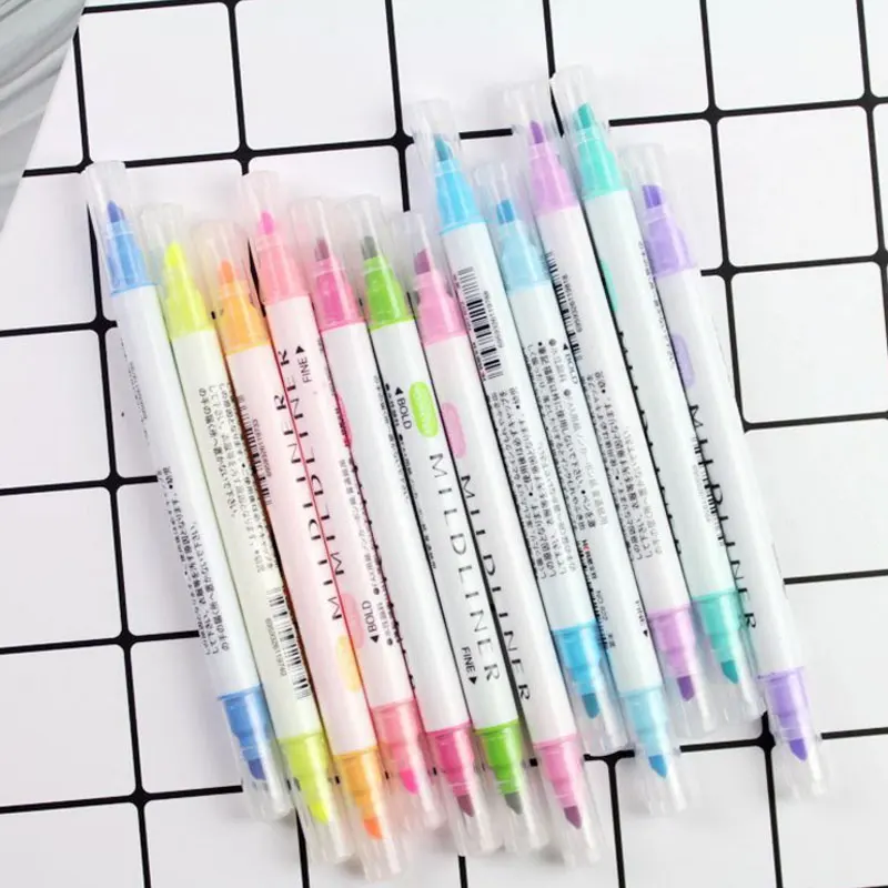 12 Pcs/set Japanese Mildliner Pens Mild liner Double Headed Fluorescent