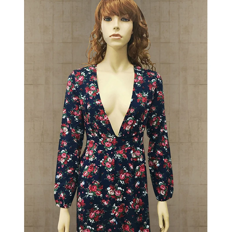 Boho Deep V Neck Flounce Floral Maxi Dresses