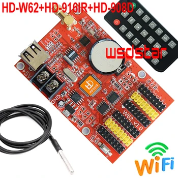 

HD-W62+HD-916IR+HD-908D Temperature sensor 1024*64 USB+WIFI Single & Dual Color P10 LED display control card