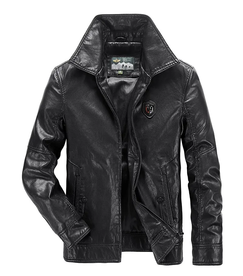 2019 Spring PU Leather Bomber Jackets Coats Business Stand Collar Brown Casual Fashion Cargo Military Jackets Coats Business (2)