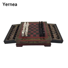 Yernea Retro Chess Set Board Game Games Resin Chess Terracotta Warriors Lifelike Pieces High-density Board Paste Gift wholesale cheap new chinese retro chess set terracotta warriors classic large size chess 29 16 9 5cm