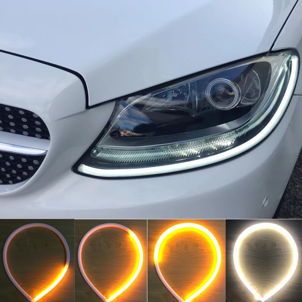 

2pcs Day Light LED DRL White Amber LED Flowing Bar Daytime Running Light Car Headlight Strip For BMW E39 Adui A6 C6 Mercedes AMG