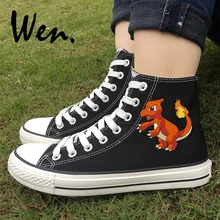 Вэнь 2 цвета Скейтбординг обувь Белый Черный Аниме Дизайн Charmeleon Покемон унисекс парусиновые кроссовки подарки на день рождения для мужчин и женщин