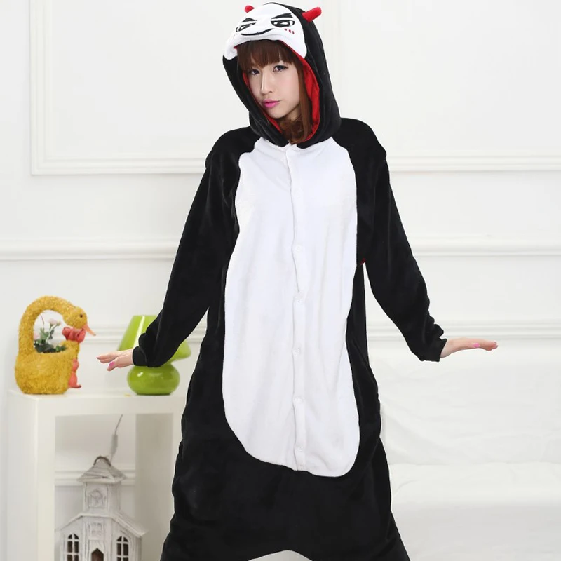 Funny Black Devil Kigurumi Soft Flannel One-Piece Pajamas Warm Demon Halloween Onesie For Adults Cosplay Party Costume Sleepwear (6)