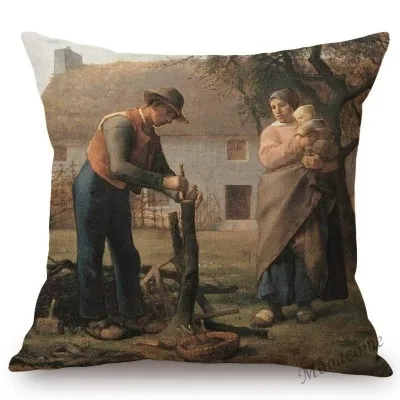 Jean Francois Millet Pastoral Realism Oil Painting The Gleaners Harvest Home Decoration Art Pillow case Linen Sofa Cushion Cover