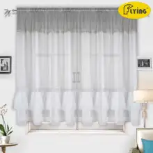Tulle Voile Dyeing Color Pleated Window and Kitchen Showcase with Laser Carving Ladder Belt