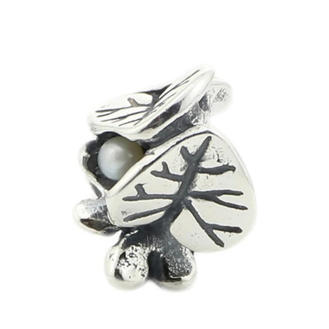 

925 Sterling Silver Violet of February With White Pearl Charm Bead Fits European 3.0mm Bracelet Diy Jewelry