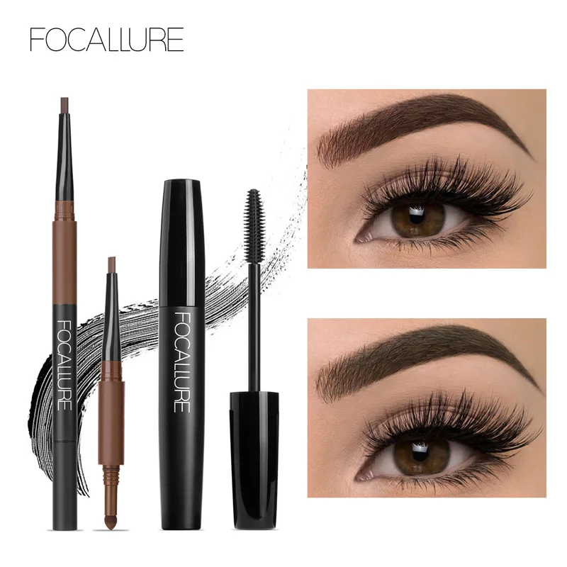 

Focallure Eyes Makeup Set Fashion and Hot 3D Eyelash Mascara & 3 in 1 Auto Eyebrow pen Perfect for make up