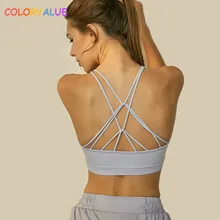 Colorvalue, шикарные, перекрещивающиеся лямки, для фитнеса, для бега, спортивные бюстгальтеры для женщин, мягкий нейлон, пуш-ап, для тренировок, для спортзала, йоги, бюстгальтеры со съемными подушечками