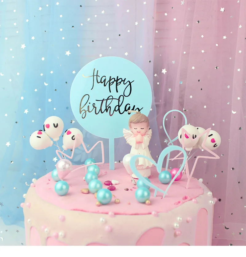 

Cute Round Cake Topper Happy Birthday Cake Decoration Round Happy Birthday Insert Wedding Commemorative Decoration
