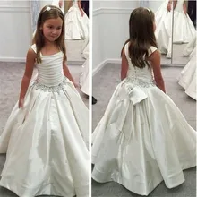 Милое детское платье с цветочным узором для девочек, белое, цвета слоновой кости, с бусинами, мягкое бальное платье с оборками для свадьбы, платья для причастия, Vestido