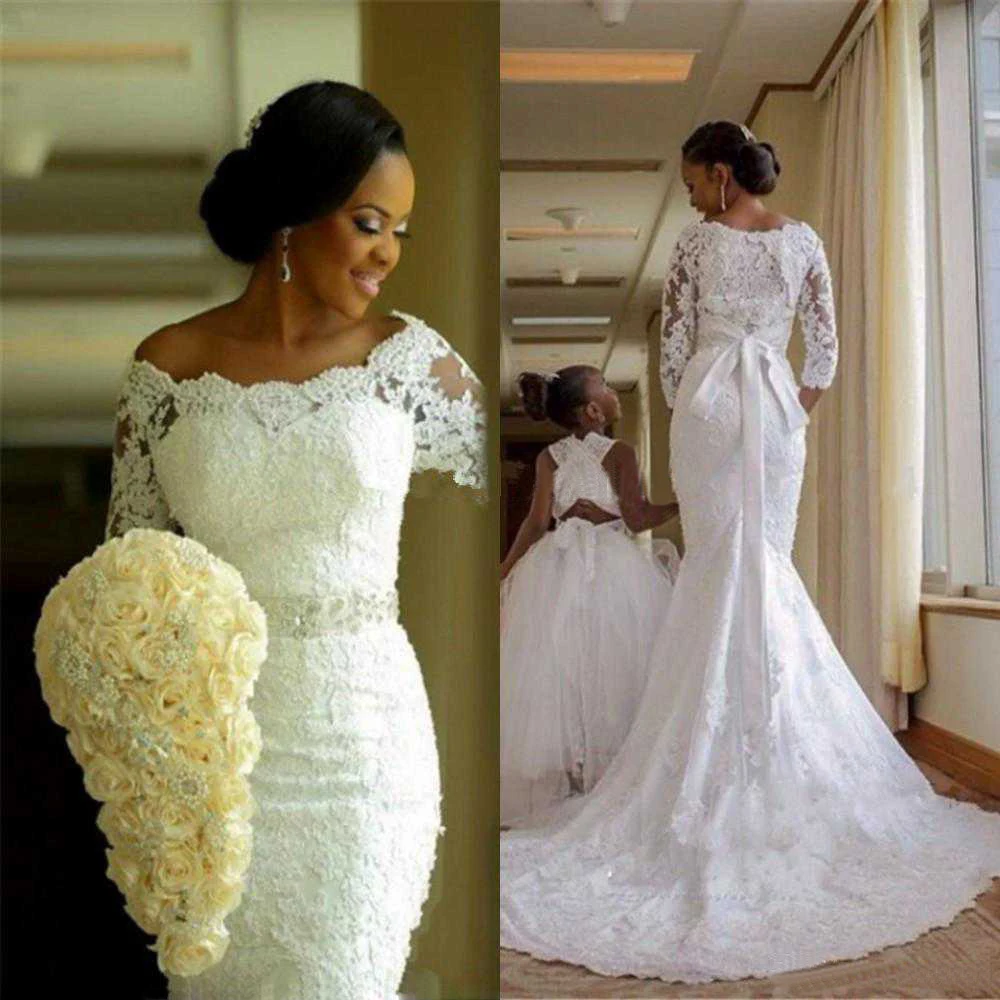US $85.68 Fansmile New Vestido De Noiva Lace African Mermaid Wedding Dress 2020 Customized Plus Size Pearls Bridal Wedding Gowns Fsm495m