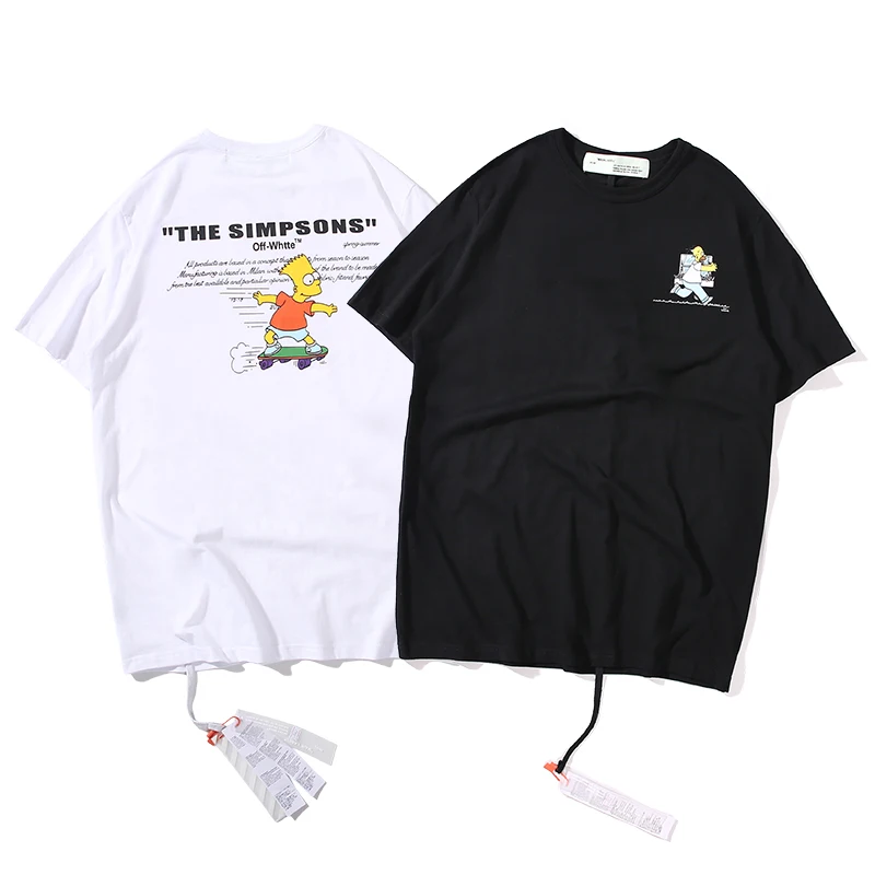 

19ss Off-White OW Simpson Cartoon Men/Women Unisex Fashion Couple Lovers models Casual Cotton Round neck Short sleeve T-shirt