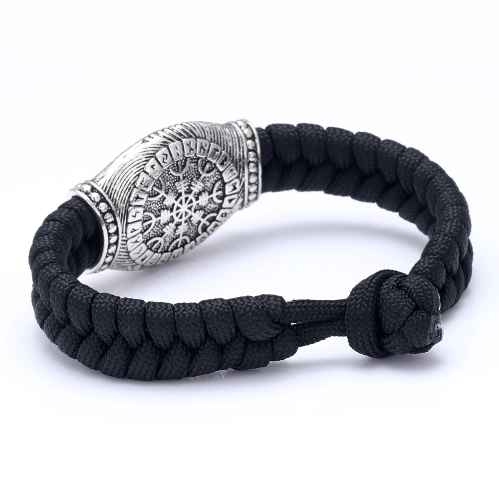 Handmade Rune Viking Scandinavian Norse Nordic Runes Compass Bracelet Bangle Paracord Rope Bracelets Men Jewelry Gift