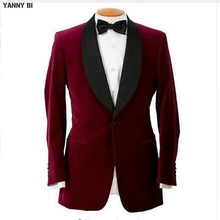 Новая мода кнопка бордовый бархат жених смокинг жених человек Свадебная вечеринка подходит для пиджак жениха на заказ