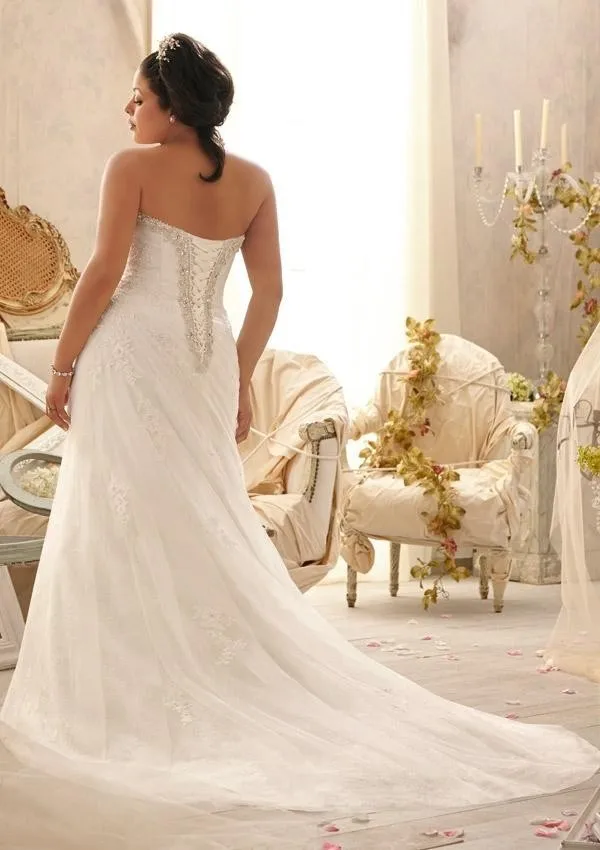 Полная фигура 2019 гной размеры Свадебные тюль с кружево бисером Милая кружево на спине без рукавов Vestidos De Novia платья подружки невесты