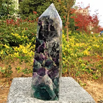 

Rare Natural green purple fluorite quartz crystal point healing