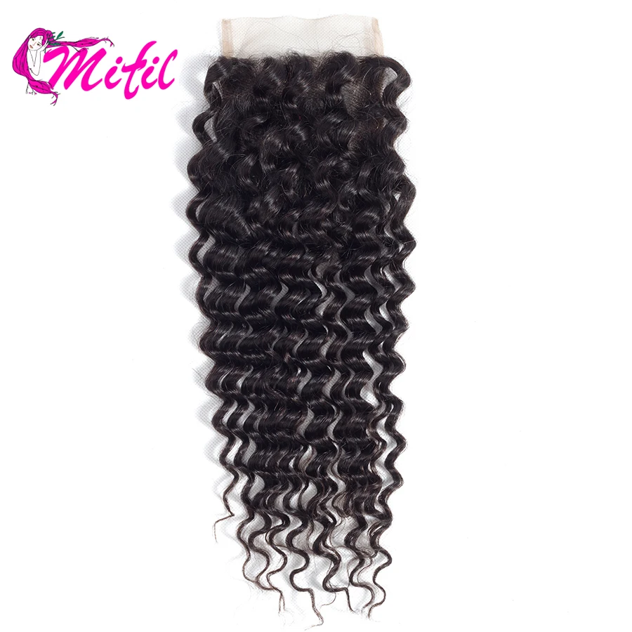 

Mifil Hair Peruvian Deep Wave Lace Closure Remy 4x4 Human Hair Closure Free/Middle/Three Part Closures With Baby Hair