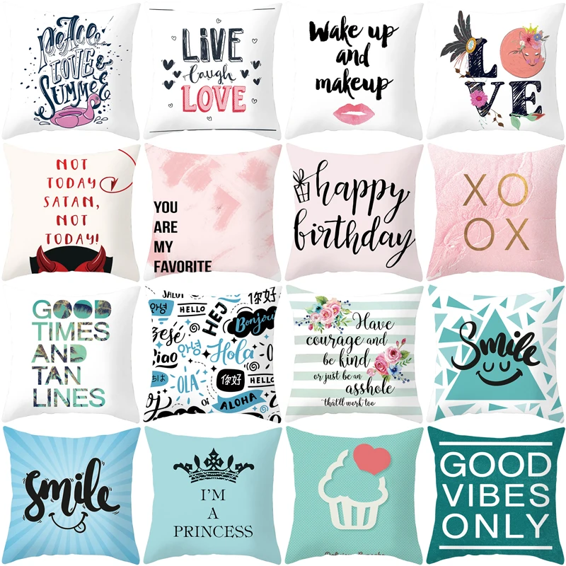 

Ins Nordic Simple Pillow Case Writing Pillow Car Sofa Pillowcase 40 English Letters Creative Pillow Case Polyester Peachskin