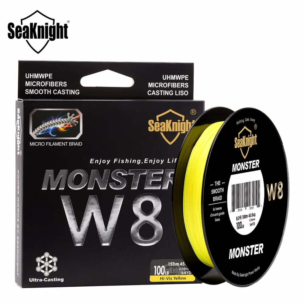 

SeaKnight MONSTER W8 150M Fishing Line Braid 8 Strands Smooth Super Line PE Multifilament Wide Angle Technology Braided 20-100LB