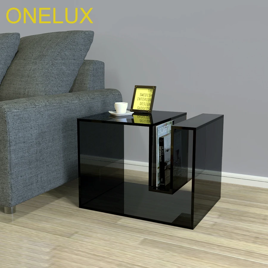 Black Acrylic Occasional Sofa Table With Magazine Rack,Lucite Small Coffee Tea Tables/ Living Room Furniture
