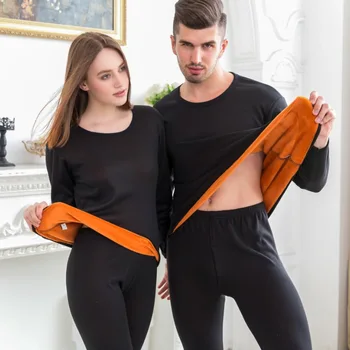 

2018 Thermal Underwear Couple Women/Men's Fleece ThickenAutumn Winter Shirt+pants 2 Piece Set Warm Johns Thermal Underwear Set