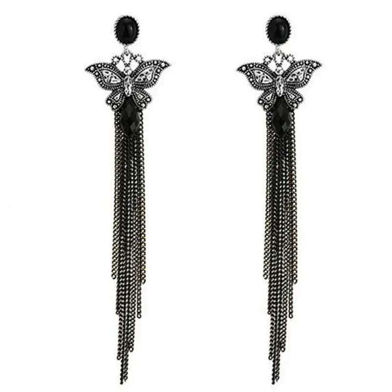 MOONROCY Серебряные длинные серьги с кисточками винтажные бабочки синие Черные ювелирные изделия с кристаллами оптом для женщин подарок Прямая
