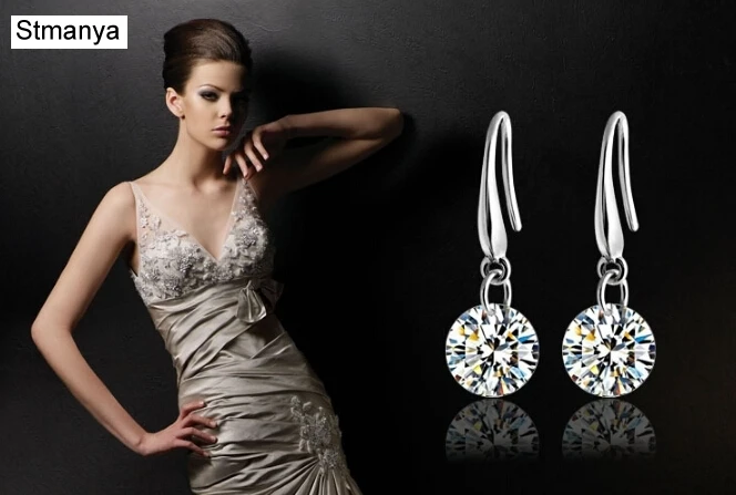 

Zircon Earrings - Hot sale Trendy Round Design Clear Marquise Cut Zircon Earring For Wedding Earrings Gift 12163
