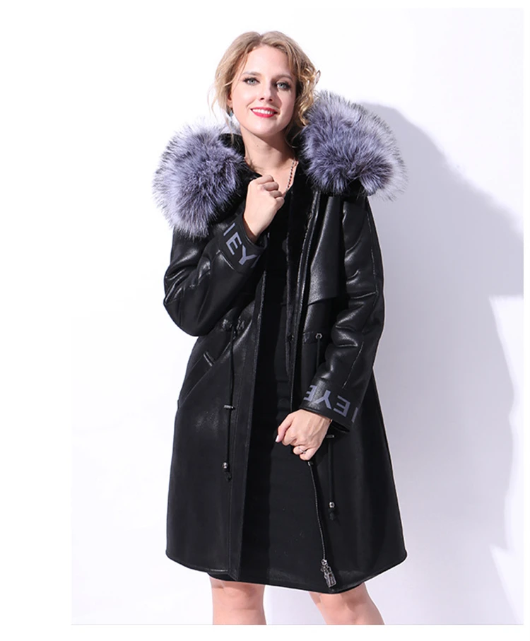 Women Winter Leather Jackets Long Plus Size 5XL Leather Coat Women Adjustable Waist Big Fur Collar Parka Padded Coats CH690