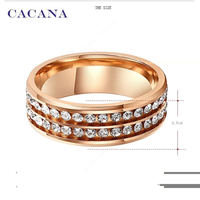 Женские кольца из нержавеющей стали CACANA золотые двухрядные с фианитами на заказ