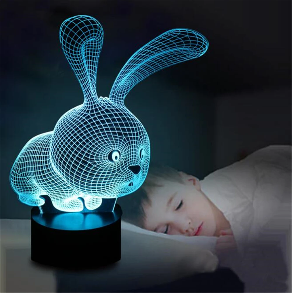 New Arrival 1PCS Cute Rabbit 3D Night Light Flash 7colors Novelty Light