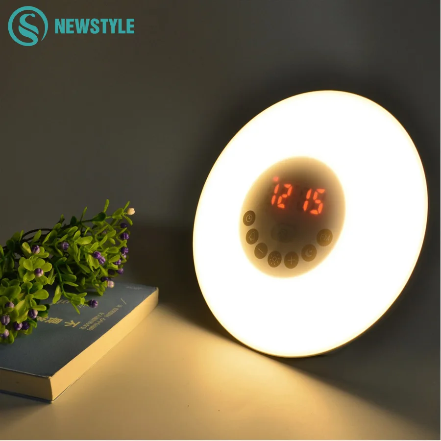 

Novelty LED Alarm Clock Light With Digital Radio Bedroom Night Light Sunrise Wake up LED Light Free Shipping