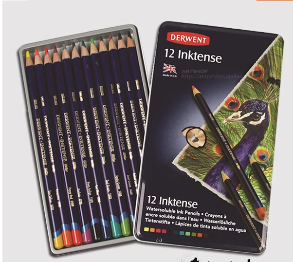 

Free shipping ! 12 lapis de cor Derwent inktense watercolor pencil drawing art pencil diy stationery color pencil set metal box