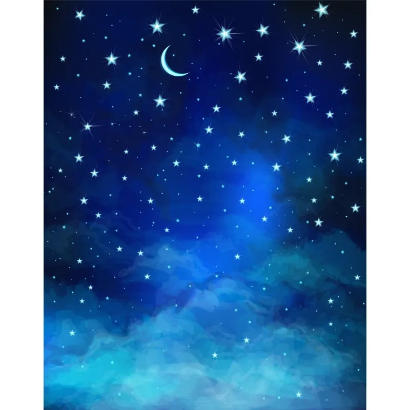 Blue Photographic Backgrounds Moon Star Night Scence Baby Shower Backdrop Photo Studio Photography Props | Электроника