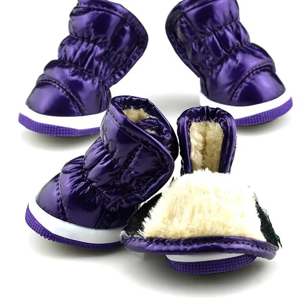 Один комплект/4 шт.; обувь для щенков; мягкие теплые зимние пинетки из искусственной кожи с рюшами для маленьких собак; резиновые сапоги для щенков