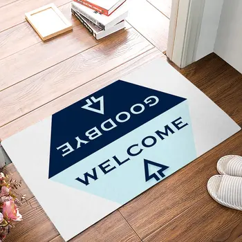 

Light Blue And Navy Blue Hexagon Arrow Welcome Goodbye Greetings Pattern Symmetry Door Mats Kitchen Floor Bath Entrance Rug Mat