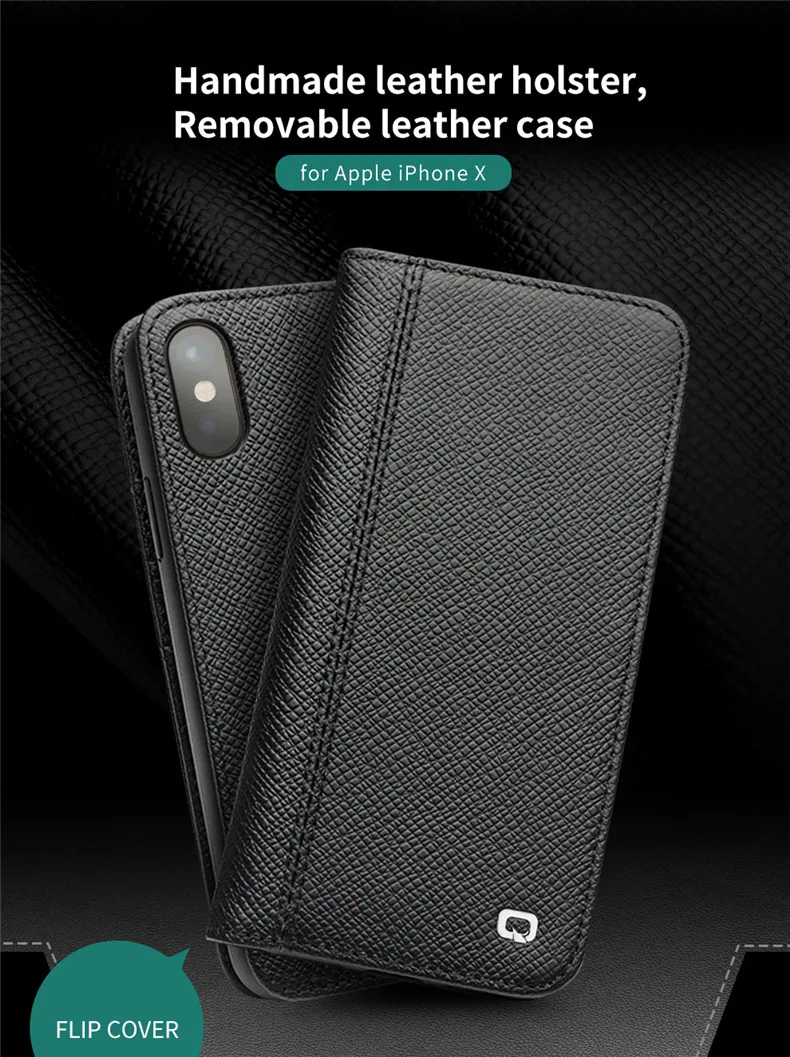 clear phone cases QIALINO Genuine Leather Bìa cho iPhone X Khe Cắm Thẻ Lật Thông Minh ngủ wakeup hấp phụ Từ Trường Hợp đối với iPhoneX 5.8 inc pela cases