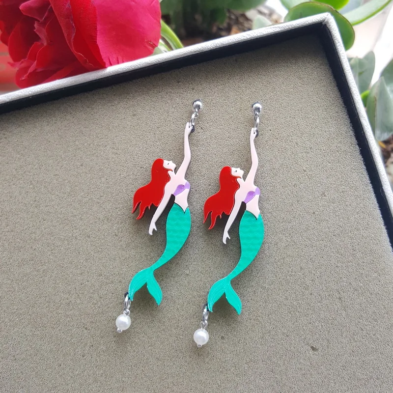 

BeHoney little mermaid fish tail long stud earrings vintage party pear lmermaid jewelry