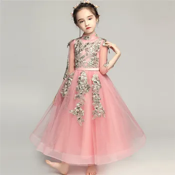 

Children Girls Elegant Embroidery Flowers Evening Party Birthday Mesh Costume Prom Dress Kids Teens New Year Wedding Party Dress