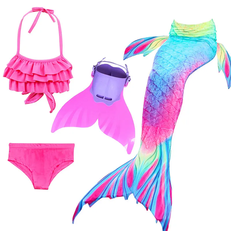 

14 Colors Girls Swimming Mermaid Tail with Monofin Bathing Suit Children Ariel the Little Mermaid Tail Costume Kids Swimsuit