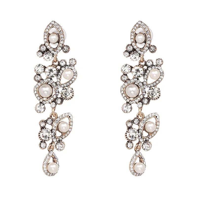 New Design Clear Maxi Statement Earrings Jewelry Women Luxury Beads Long Dangle Drop Wholesale Wedding Vintage | Украшения и