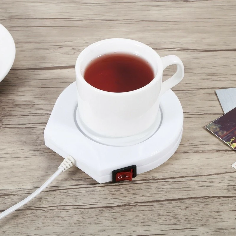 

White Electric Beverage Cup Heater Pad Coffee Tea Milk Milk Drink Heating Pad110 V Silicone Placemat Drink Coasters Table Mat