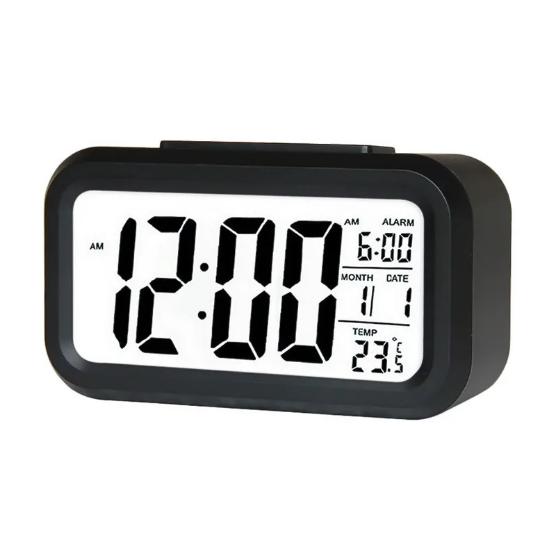 Цифровой будильник светодиодный Повтор Настольные часы электронные умные часы с подсветкой Дисплей температуры календарь функция повтора сигнала 7 - Цвет: black
