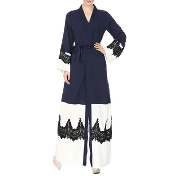 

Muslim Abaya Lace Patchwork Maxi Dress Cotton Loose Long Robe Gowns Ramadan Turkey Islamic Prayer Clothing Worship Service 4.16