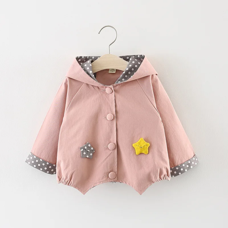 

2019 Baby girls new spring outerwear clothing children girls cute cartoon dots patchwork hooded trench Coat 1-3 years!