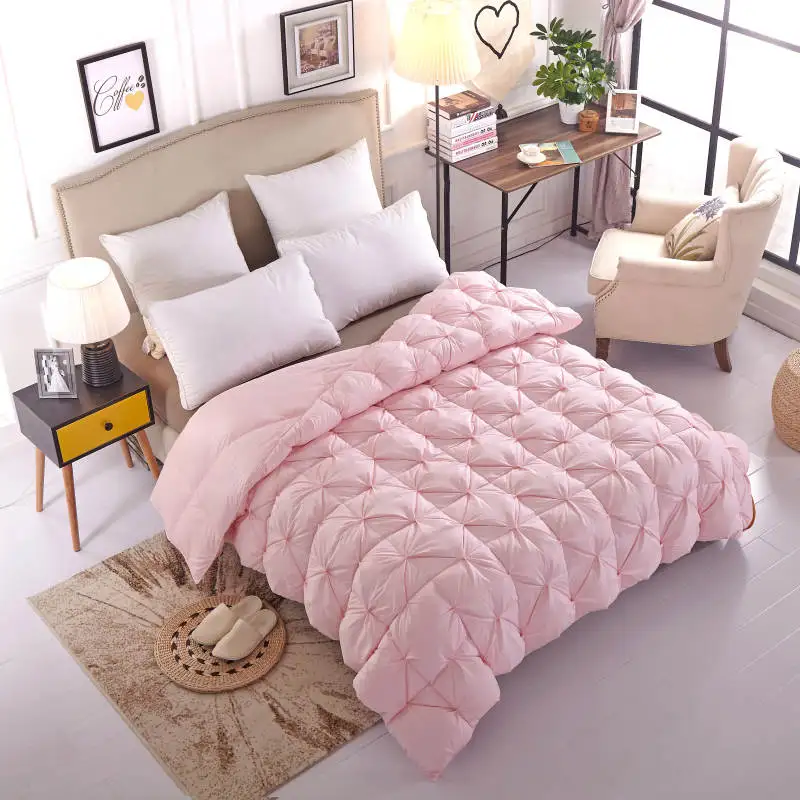 

luxury 95% nature white goose down comforter queen king size warm soft cotton cover pink white duvet warm winter quilt home gift