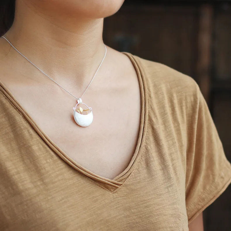 

Acecare silver 925 jewelry gold pendant Origin Flower Search Notes Literary and artistic concise Flower Pendant without chain
