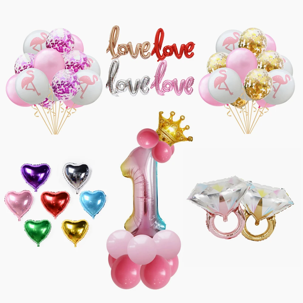 

Wedding Party Decoration Pink Flamingo Pineapple Confetti Bride To Be Love letter Balloon Hen Party Baby Shower Birthday Favor,Q