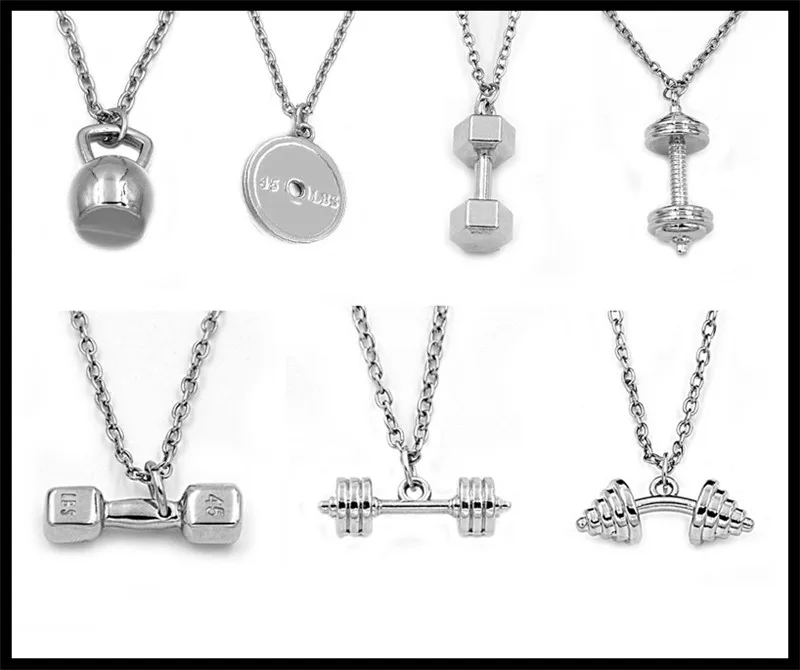 Fashion Style Gym Fitness Jewelry New Design Fitness Strength Women Kettlebell Barbell Necklace